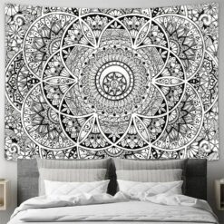 Tenture Murale Mandala « Rosace Bohème Noir et Blanc »