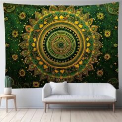 Tenture Murale Mandala « Soleil d’Émeraude et d’Or »