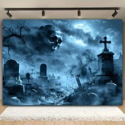 Tenture Murale Tête de Mort « Cimetière Fantomatique »