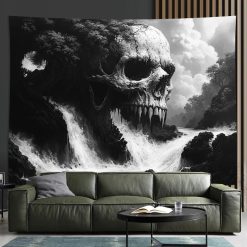 Tenture Murale Tête de Mort Crâne Cascade Forêt Noire et Blanche