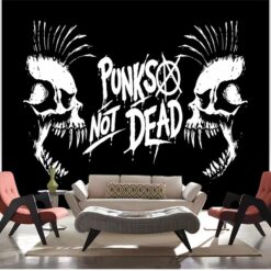 Tenture Murale Tête de Mort « Punks Not Dead »
