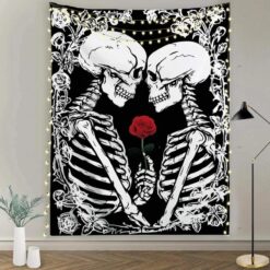 Tenture Murale Tête de Mort « Rose Éternelle »
