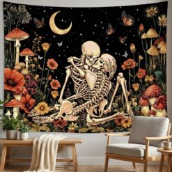 Tenture Murale Tête de Mort Squelettes Amoureux et Nature Nocturne