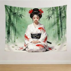 Tenture murale Japonaise Geisha Carpes Koi Bambou