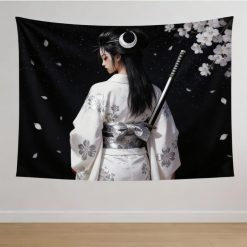 Tenture murale Japonaise Geisha Katana Nuit Étoilée